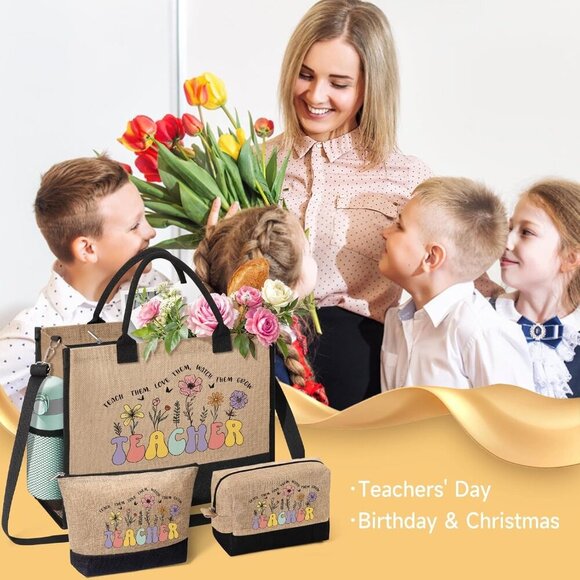 Teacher Appreciation Tote Bag Jute Women Gifts for Graduation Birthday - Picture 4 of 7